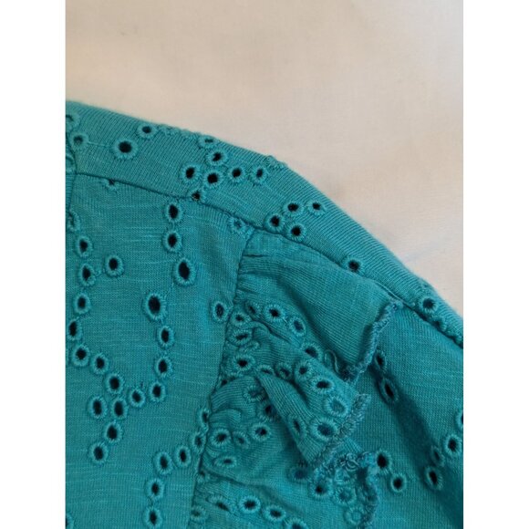 Tru Luxe Jeans Womens Turquoise Ruffled Eyelet Blouse L 100% Cotton - Picture 3 of 6